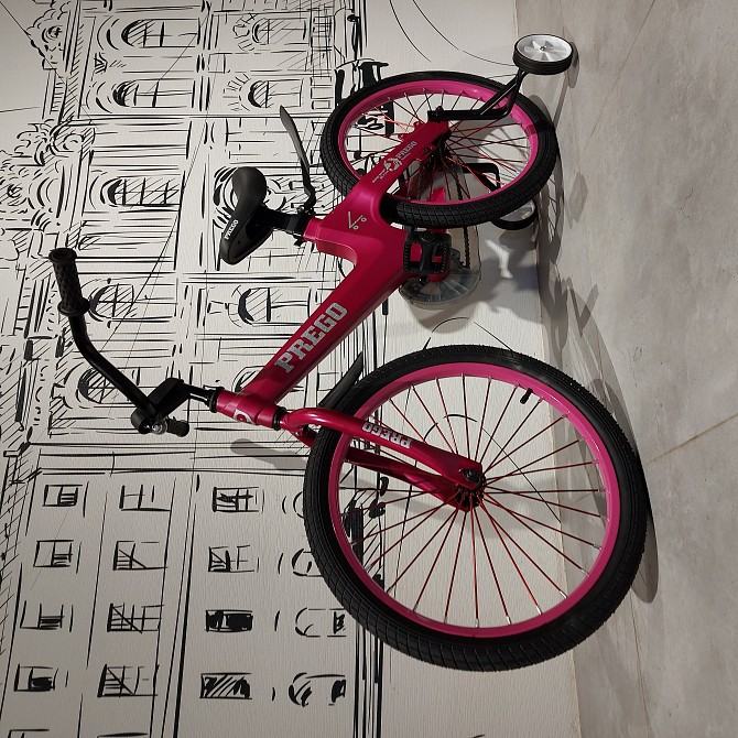 Розовый Детский велосипед "Prego". 20" колеса. С боковыми колесами. - изображение 1